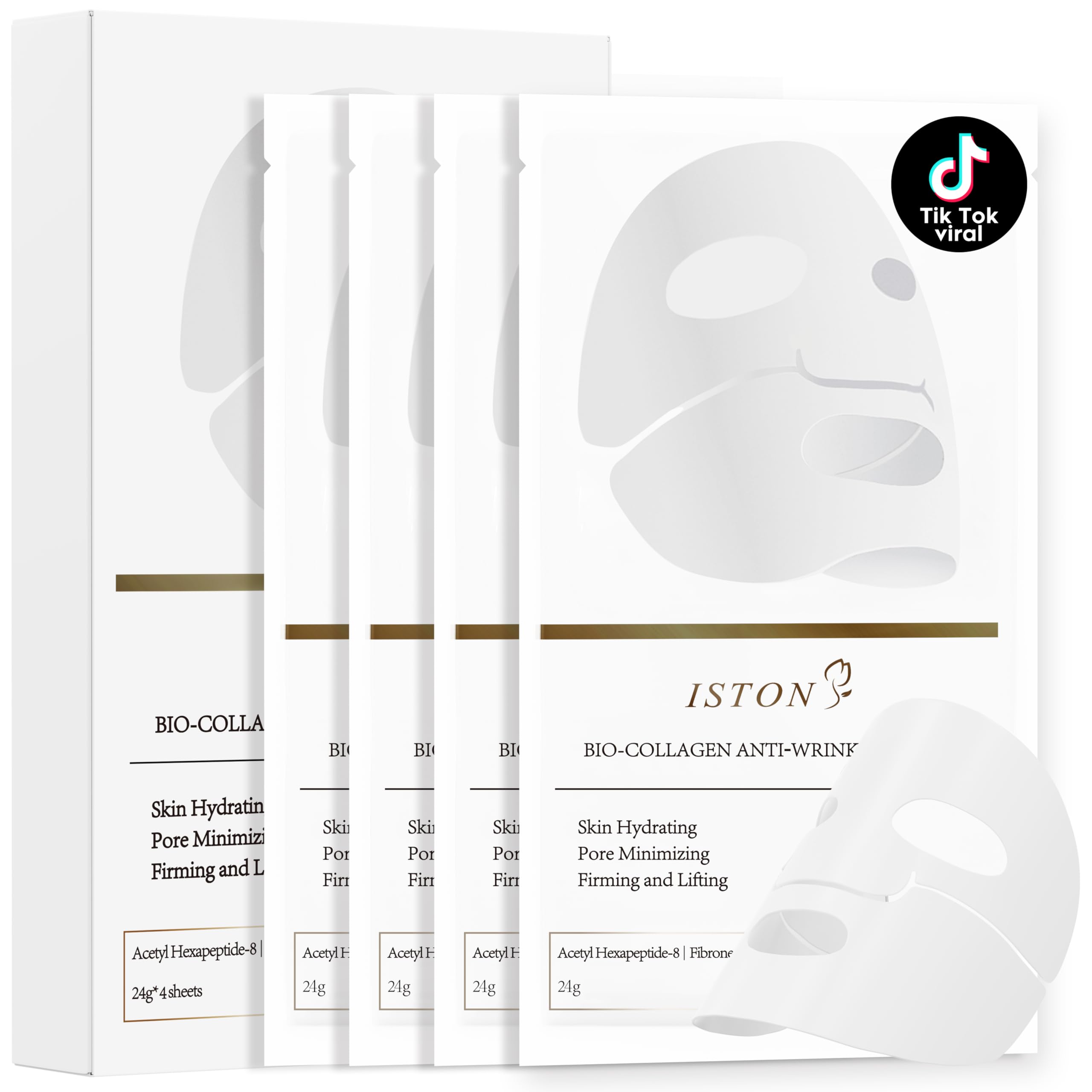 ISTON 4 Pack Collagen Face Mask box set for hydration and firming.
