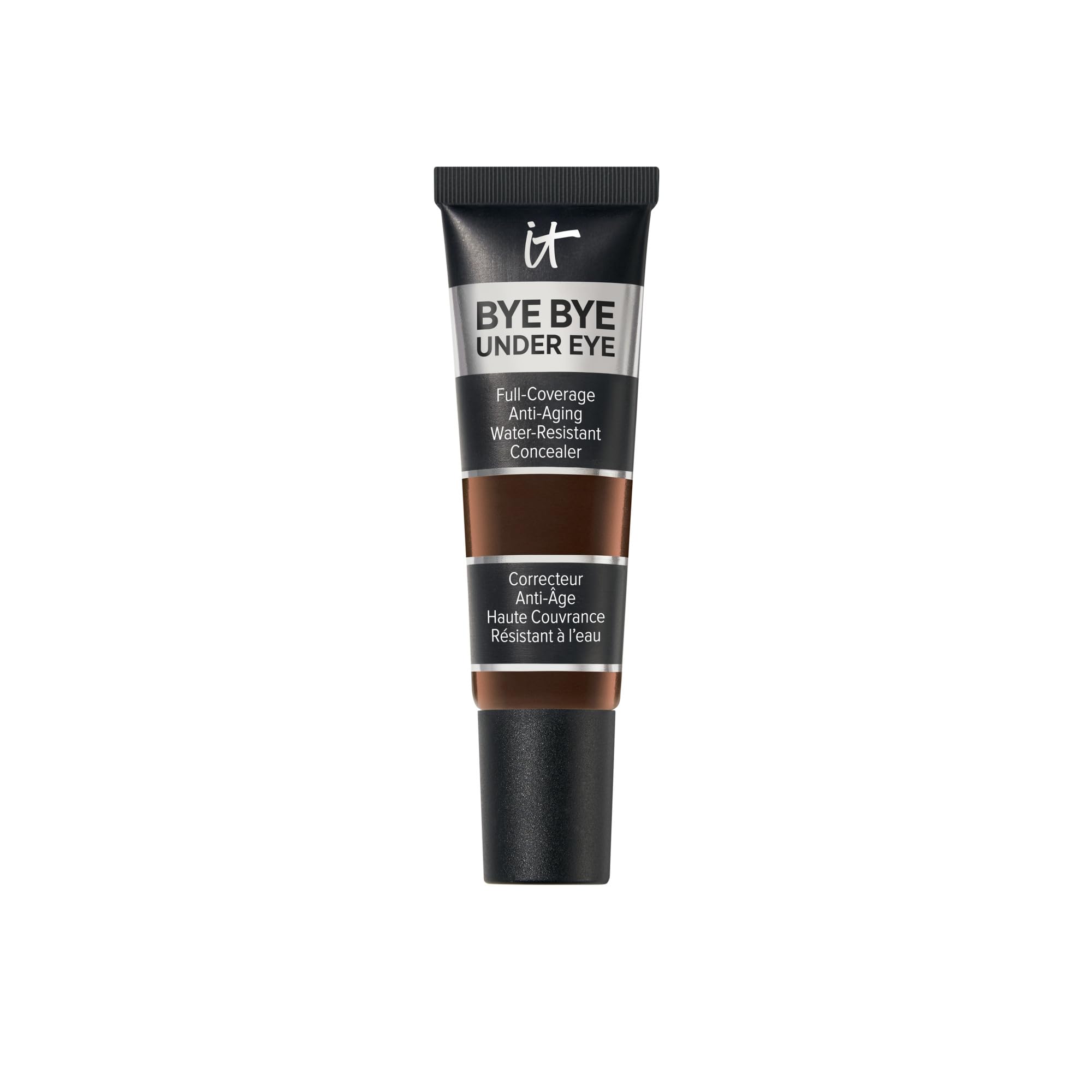 IT Cosmetics Bye Bye Under Eye Concealer Deep Ebony packaging emphasizes durability and shade.