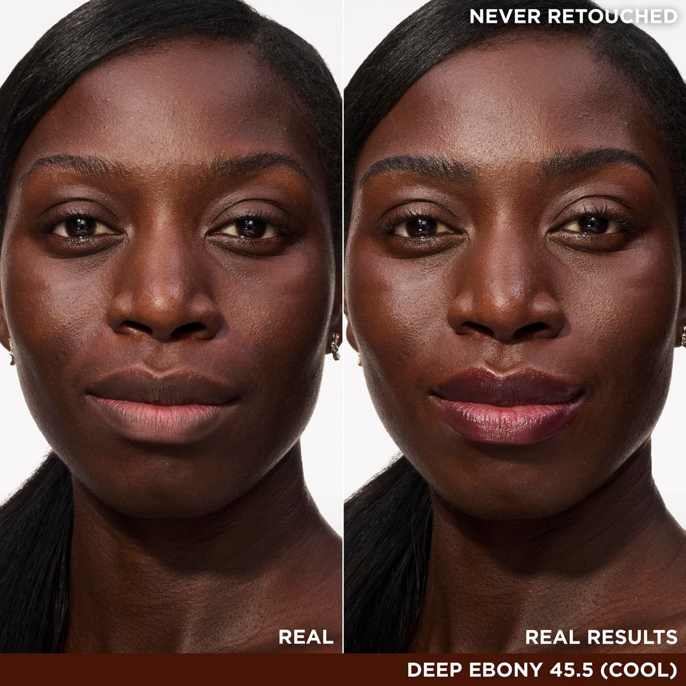 Texture close-up of IT Cosmetics concealer Deep Ebony shows rich, blendable coverage.