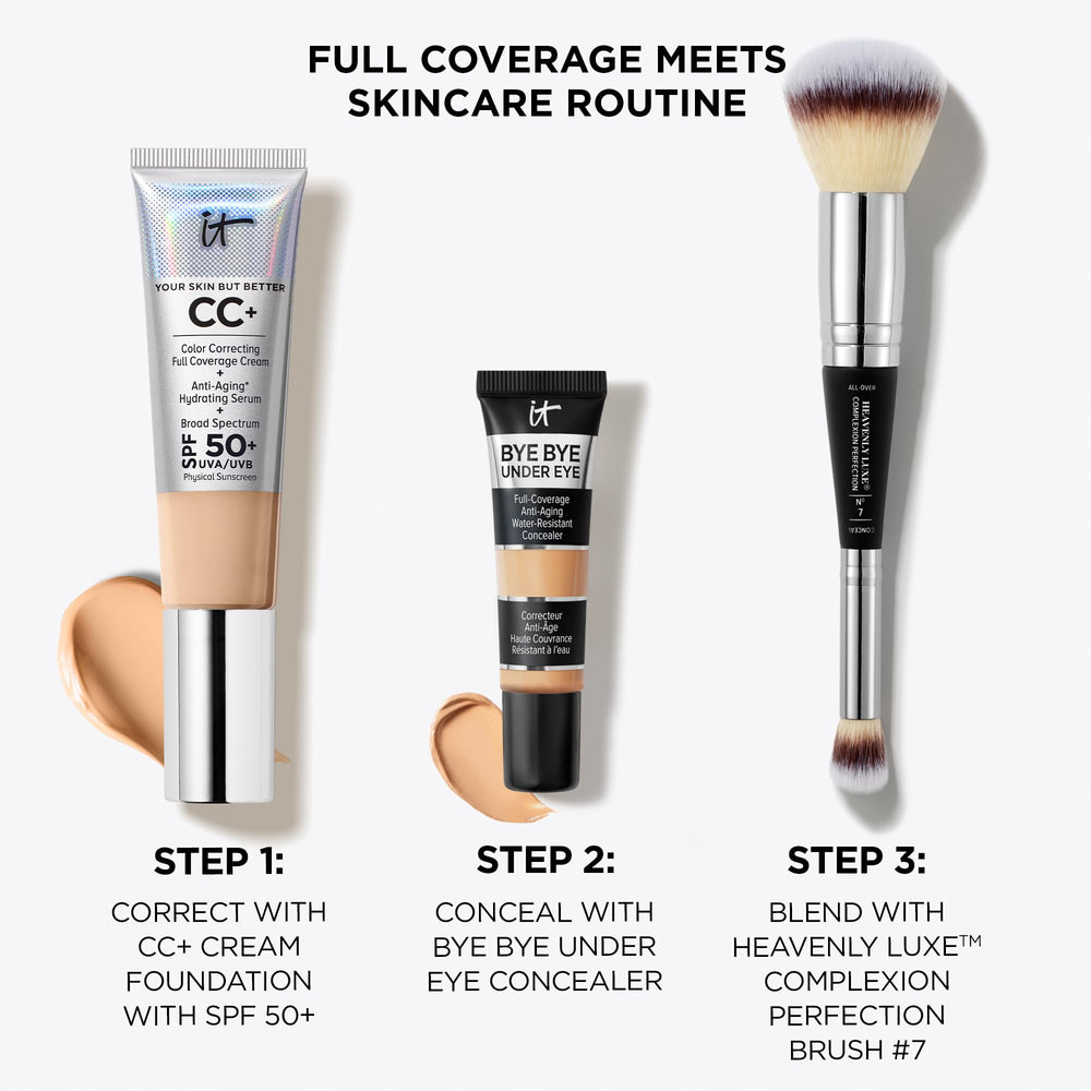 Hydrating hyaluronic acid in IT Cosmetics concealer during under-eye makeup.
