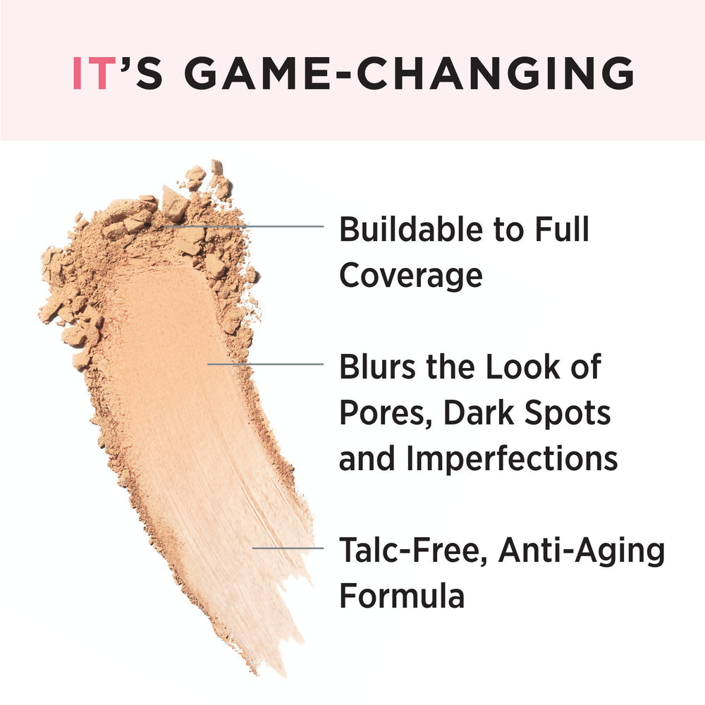 IT Cosmetics CC+ Airbrush Powder Medium with Heavenly Luxe Brush demonstrating smooth coverage