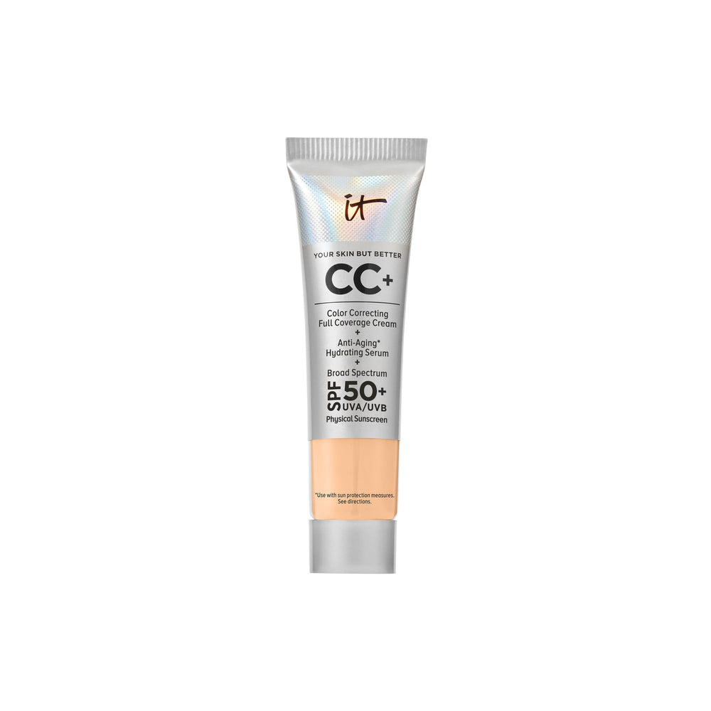 IT Cosmetics CC+ Cream bottle with pump for quick, portable application.