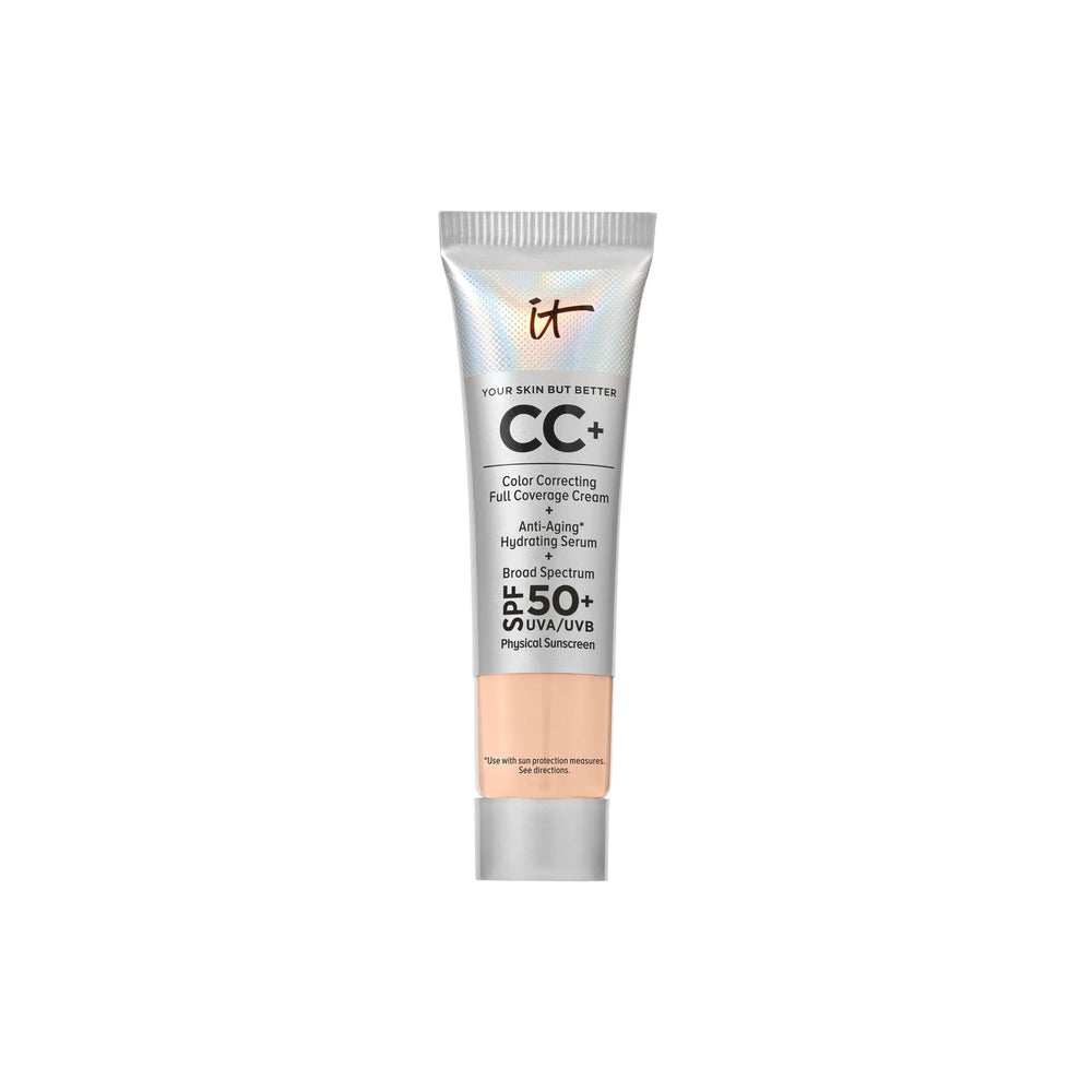 IT Cosmetics CC+ Cream Travel tube showing portable coverage with SPF 50+ for on-the-go days