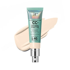 IT Cosmetics CC+ Natural Matte Fair Ivory bottle showing pore-blurring matte finish