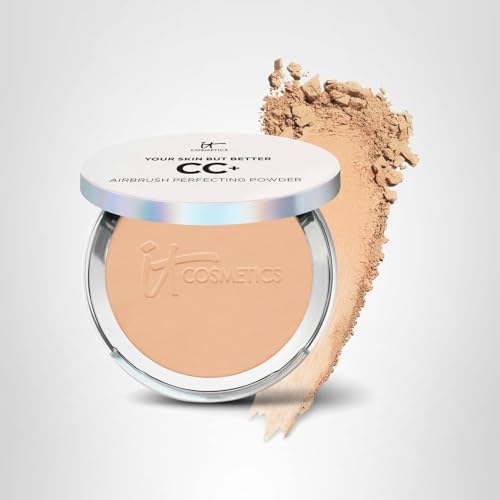 IT Cosmetics CC+ Airbrush Powder finish close-up for a refined complexion.