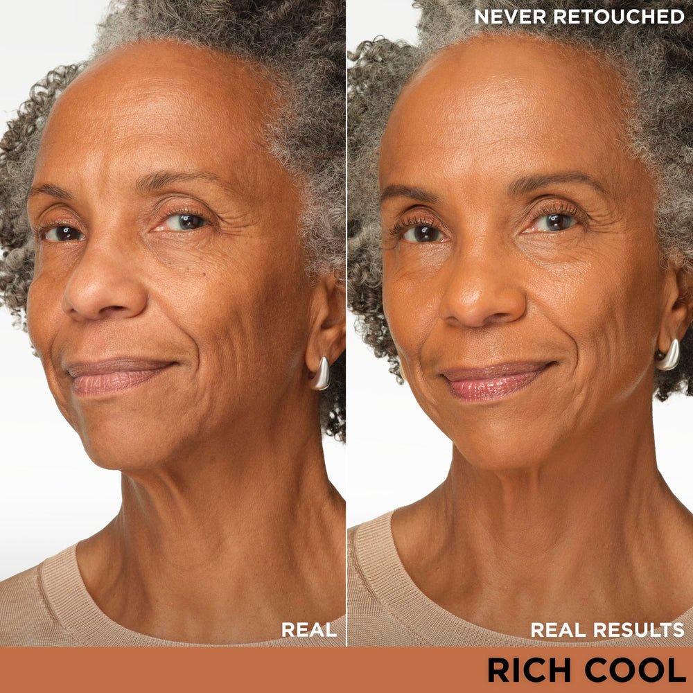 Swatches of IT Cosmetics CC+ Cream Rich Cool reveal deep cool tones for balanced color.