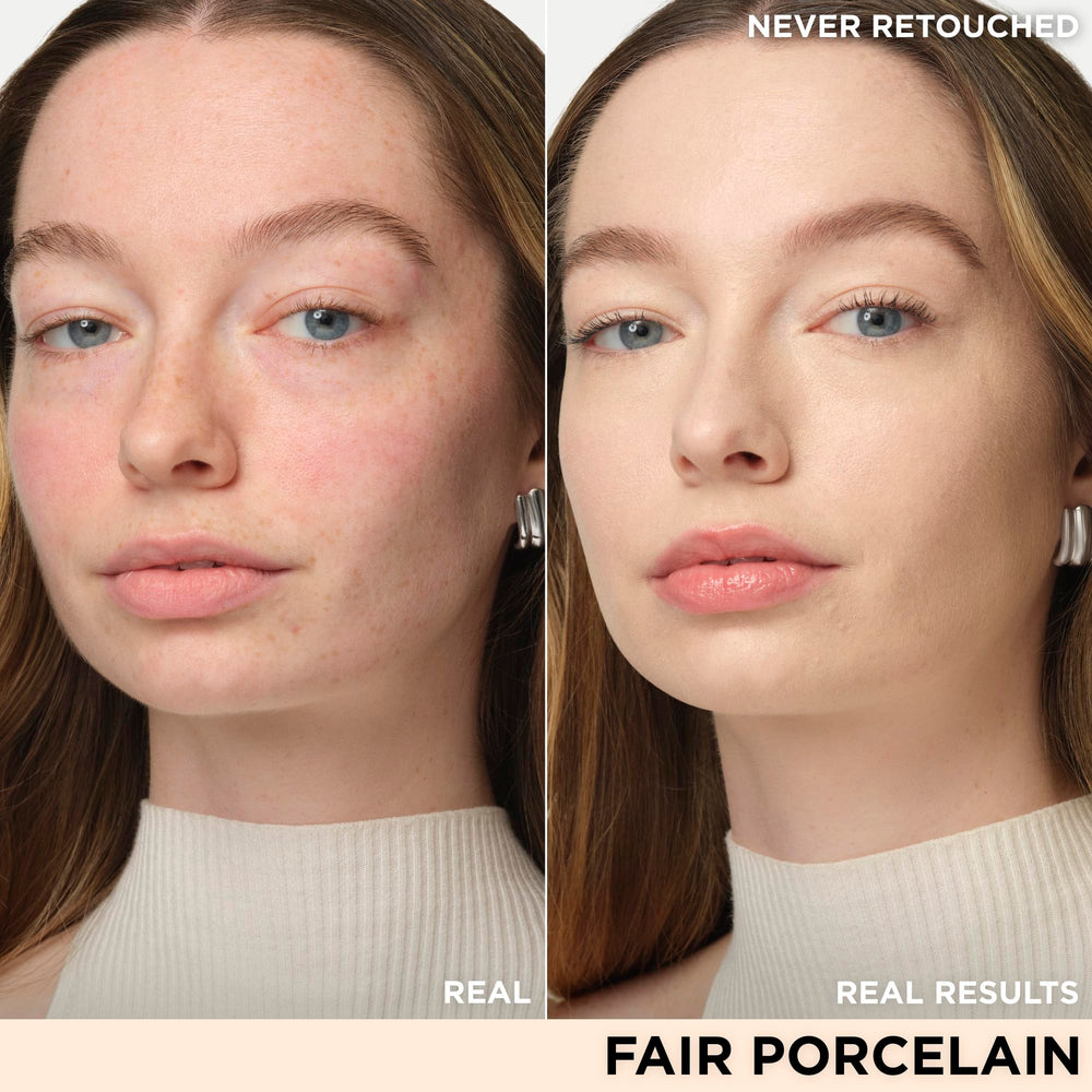 IT Cosmetics CC+ Cream Travel Fair Porcelain swatch on skin shows true shade and color correcting.