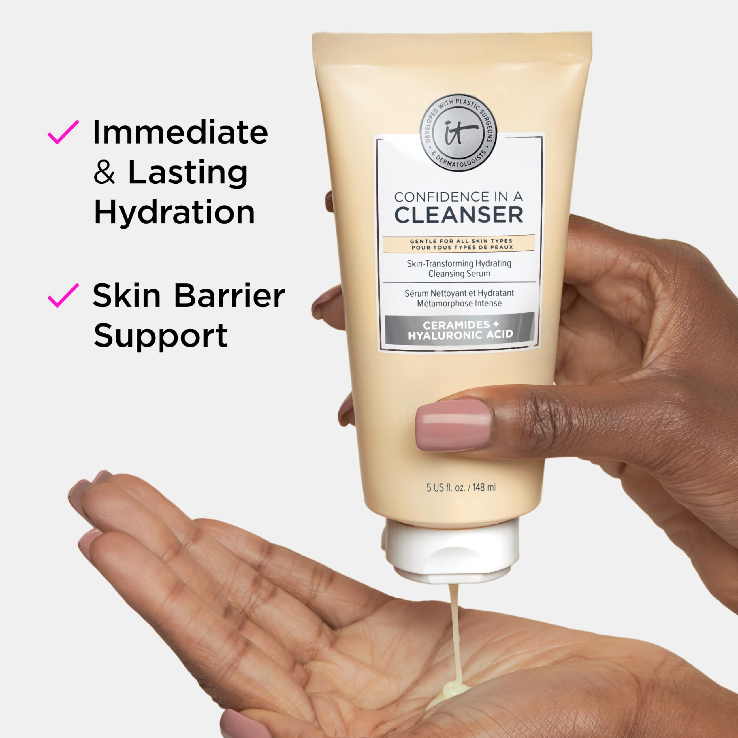 IT Cosmetics Confidence in a Cleanser makeup removal action demonstrating gentleness