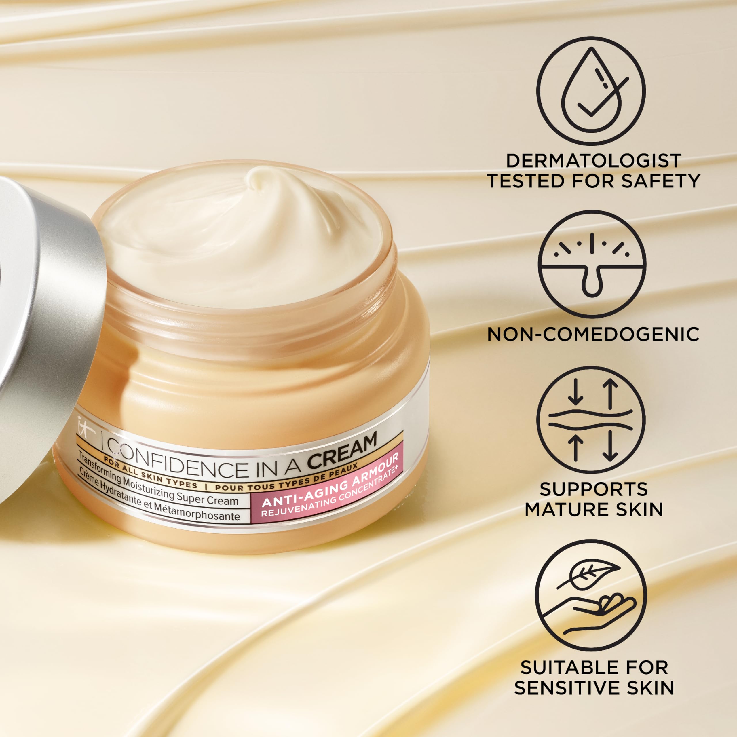 IT Cosmetics Confidence in a Cream Travel application shot for morning and evening use.