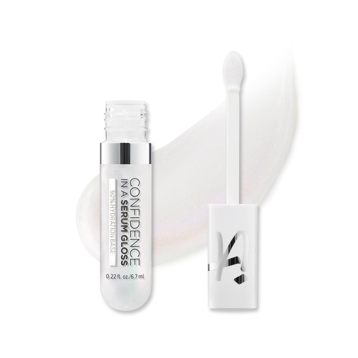 IT Cosmetics Confidence in a Serum Lip Gloss Clear Shimmer close-up with petal applicator and high shine