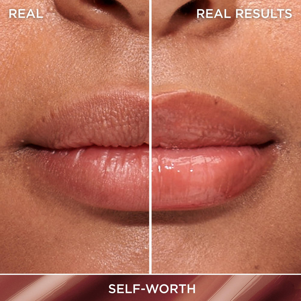 IT Cosmetics Confidence in a Serum Lip Gloss texture close-up shows high-shine, non-sticky feel.