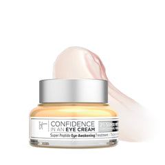 IT Cosmetics Confidence in an Eye Cream bottle front provides lightweight hydration for the eye area.