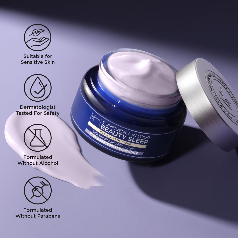 IT Cosmetics Confidence in Your Beauty Sleep non-transfer cream proves pillow-friendly formula.