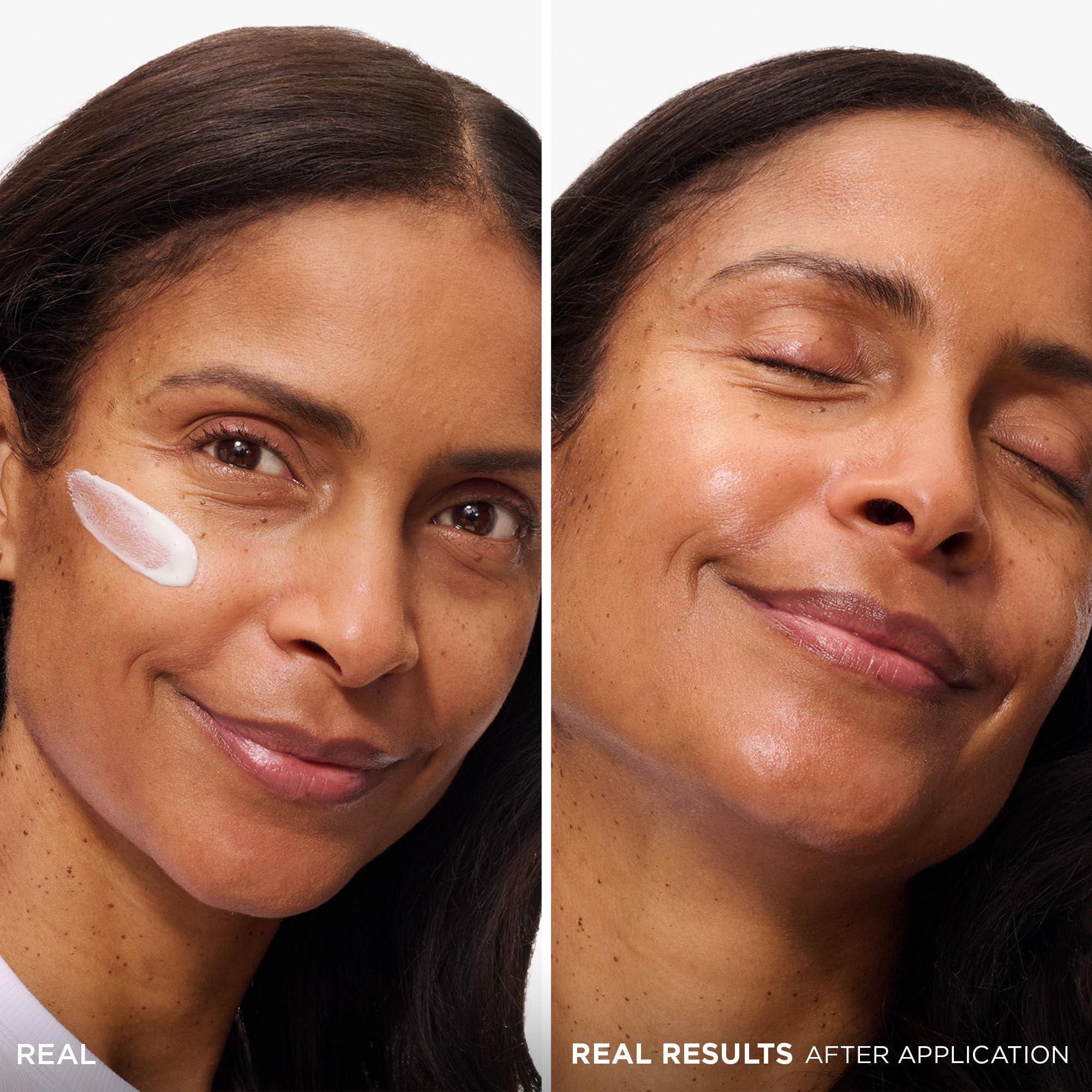 Clear sunscreen texture shows no white cast on the skin.