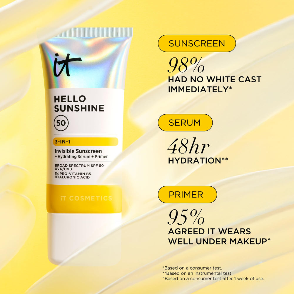 Pump-action bottle delivering a lightweight, hydrating sunscreen primer hybrid.