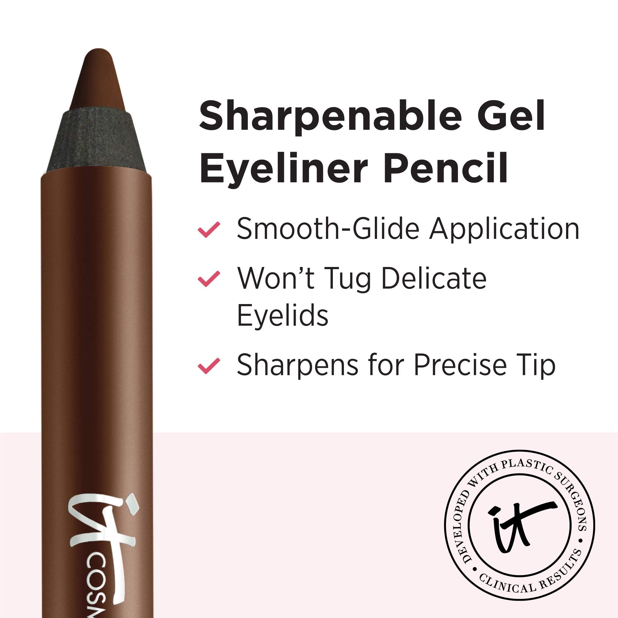 IT Cosmetics Superhero No-Tug Gel Eyeliner Brilliant Brown liner on lash line for definition