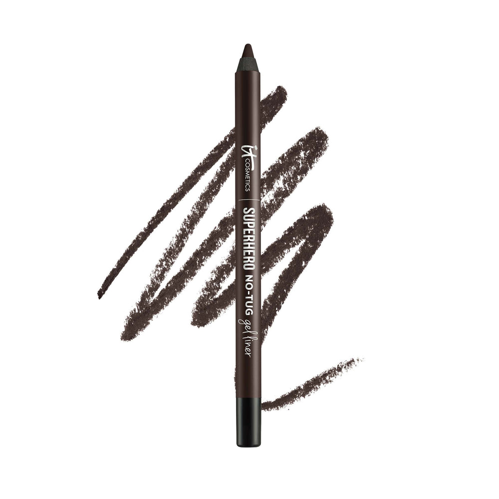IT Cosmetics Superhero No-Tug Gel Eyeliner Fantastic Espresso swatch showing rich color for defined lash lines