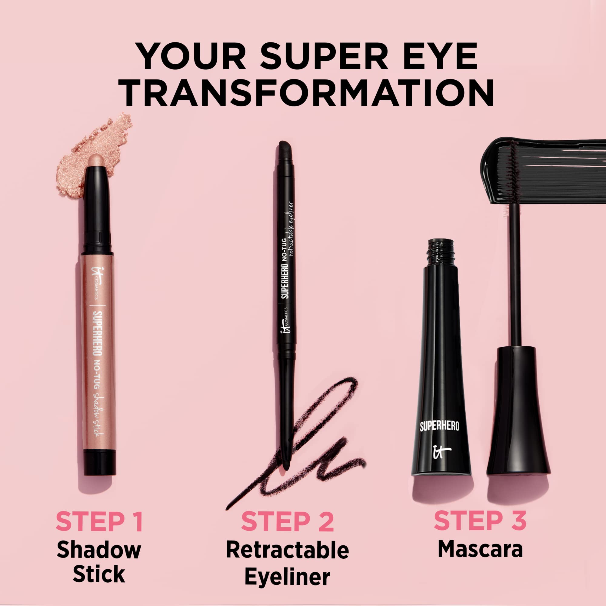 IT Cosmetics Superhero No-Tug Eyeliner on the inner rim for subtle, wide-awake definition.