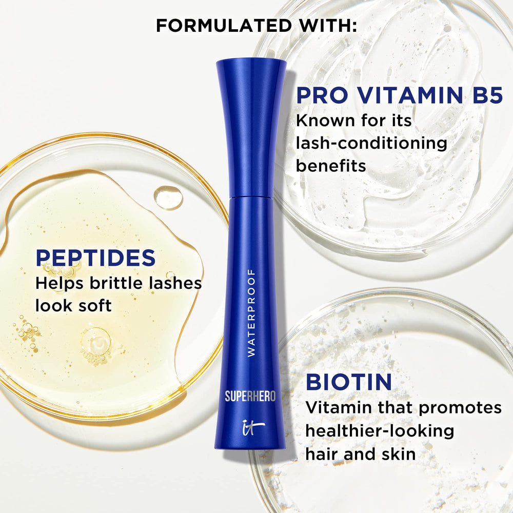 Close-up emphasizes biotin, peptides, and pro-vitamin B5 benefits.
