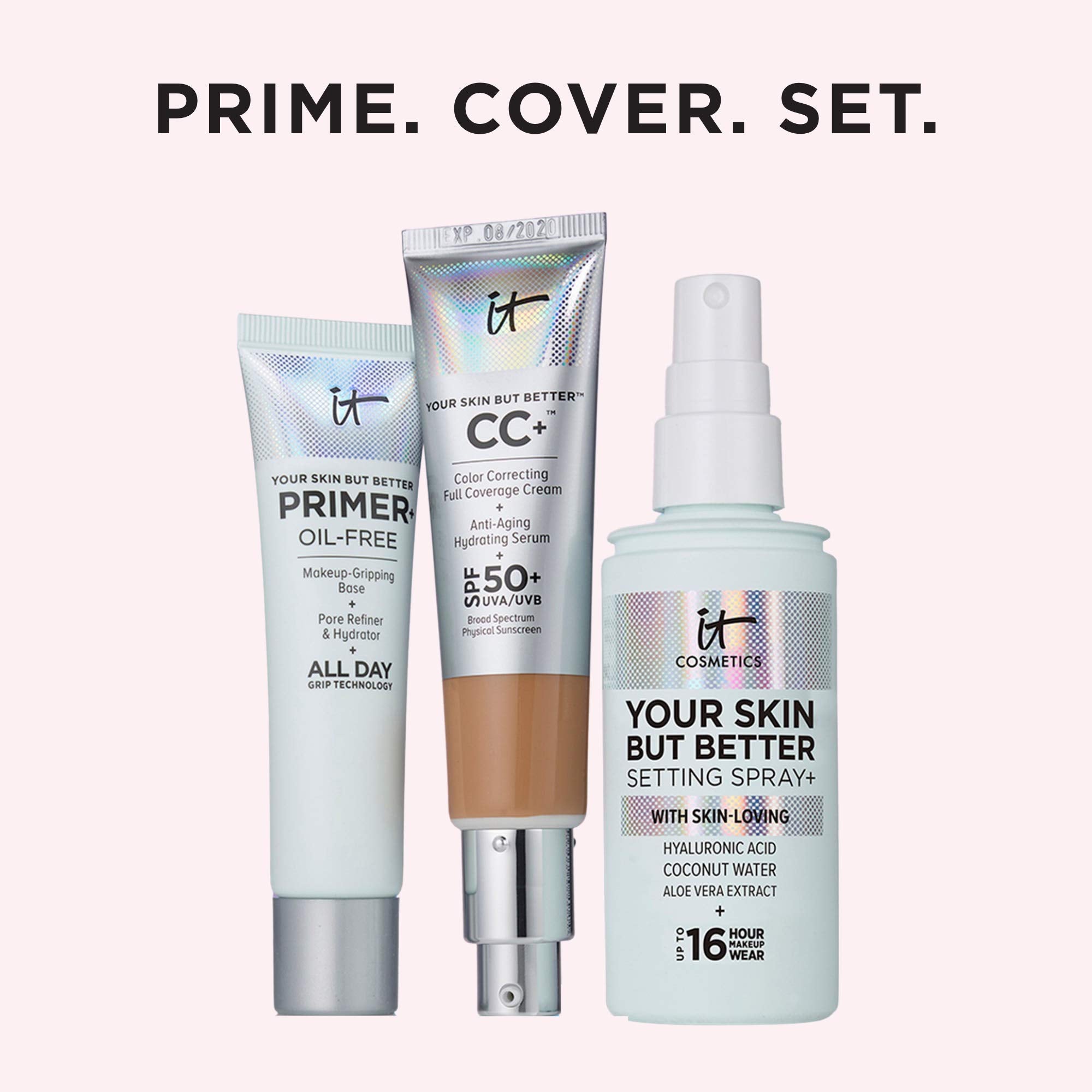 IT Cosmetics Your Skin But Better Primer Plus pore-refinement close-up hints at smoother texture.