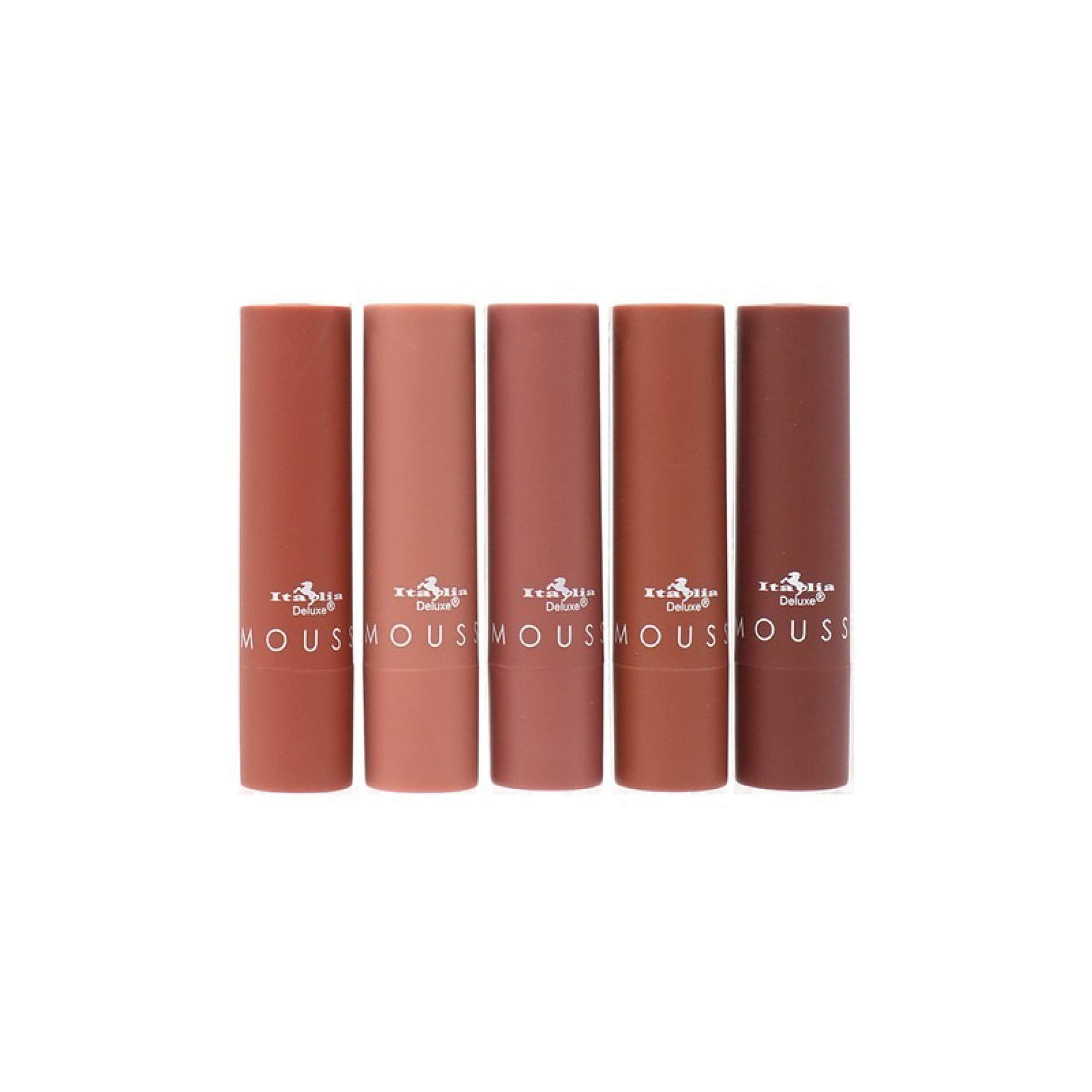 Italia Deluxe Top Five Mousse Matte Lipstick Send Nudes Barely Nude swatch for a natural everyday look.