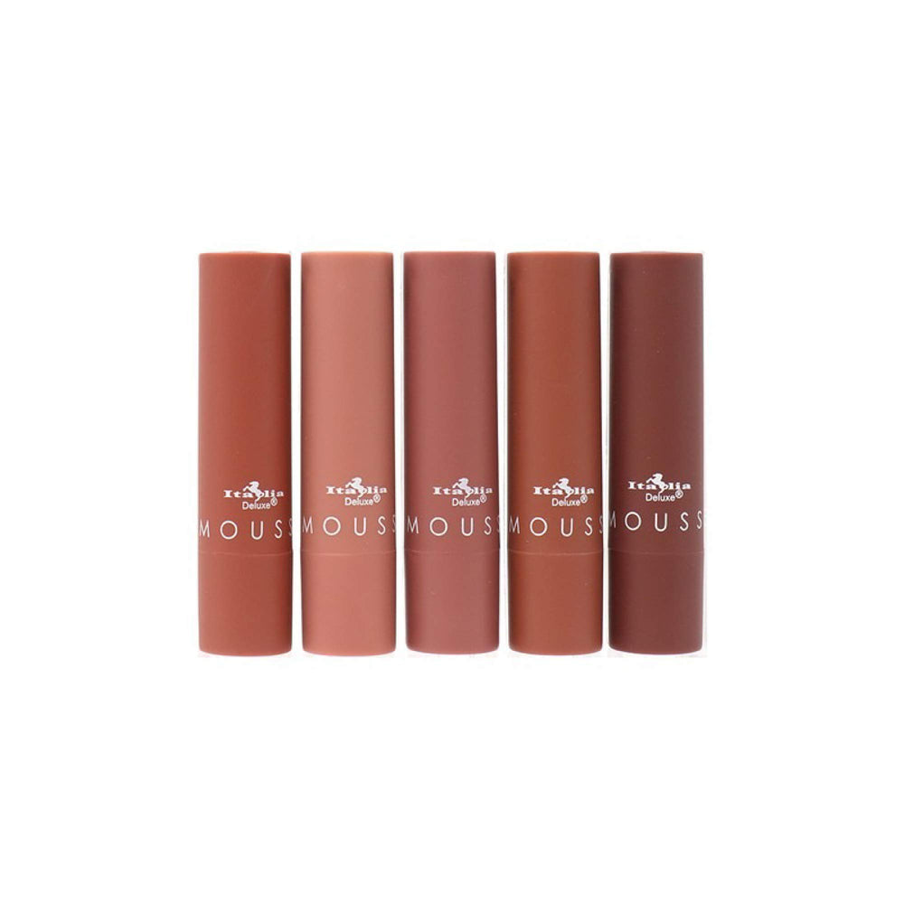Italia Deluxe Top Five Mousse Matte Lipstick Send Nudes Barely Nude swatch for a natural everyday look.