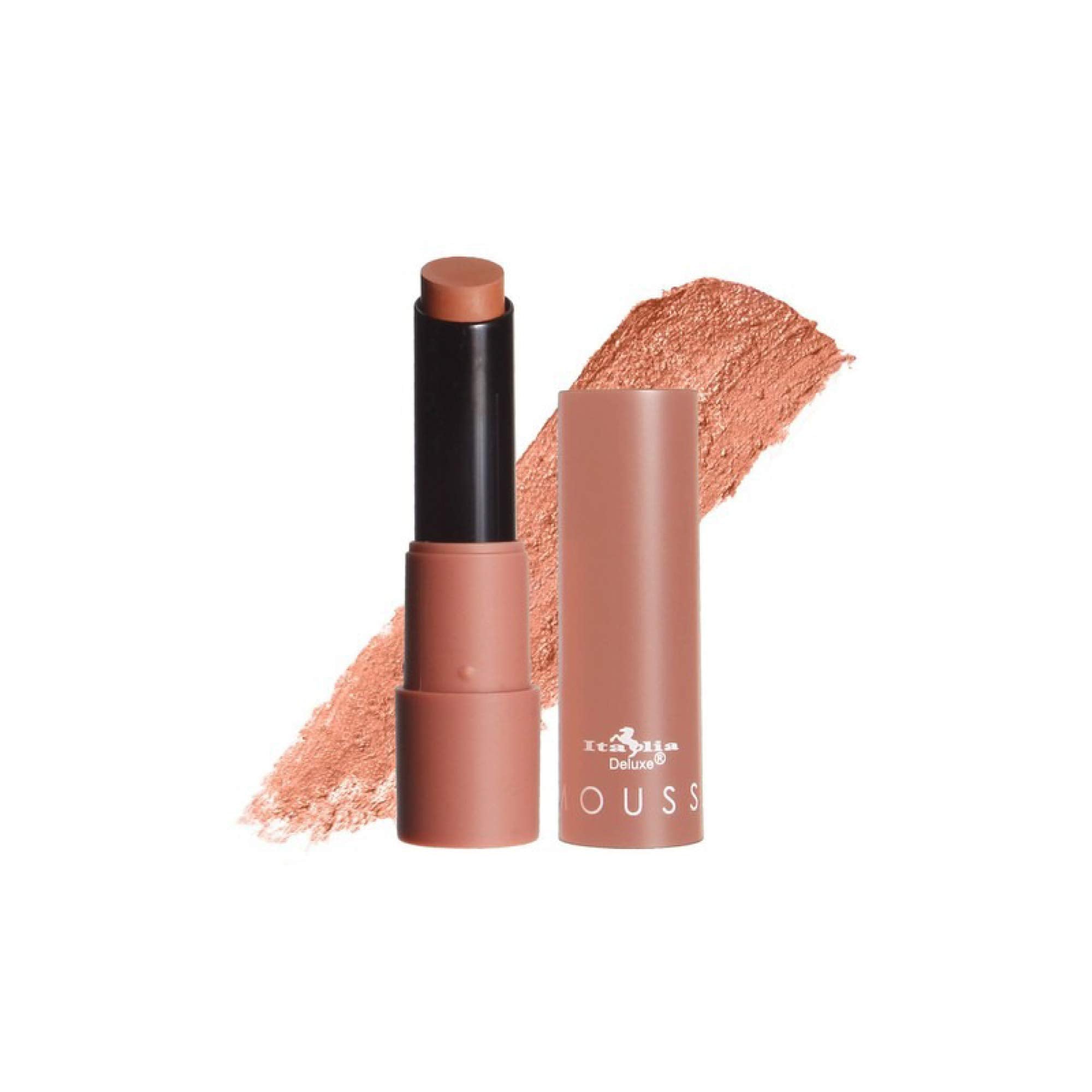 Italia Deluxe Top Five Mousse Matte Lipstick Send Nudes Ginger Bread swatch with soft texture.