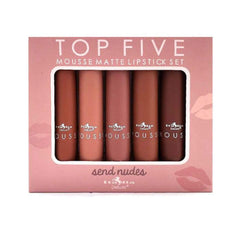 Italia Deluxe Top Five Mousse Matte Lipstick Send Nudes Terra Cotta swatch showing rich color and comfortable wear.
