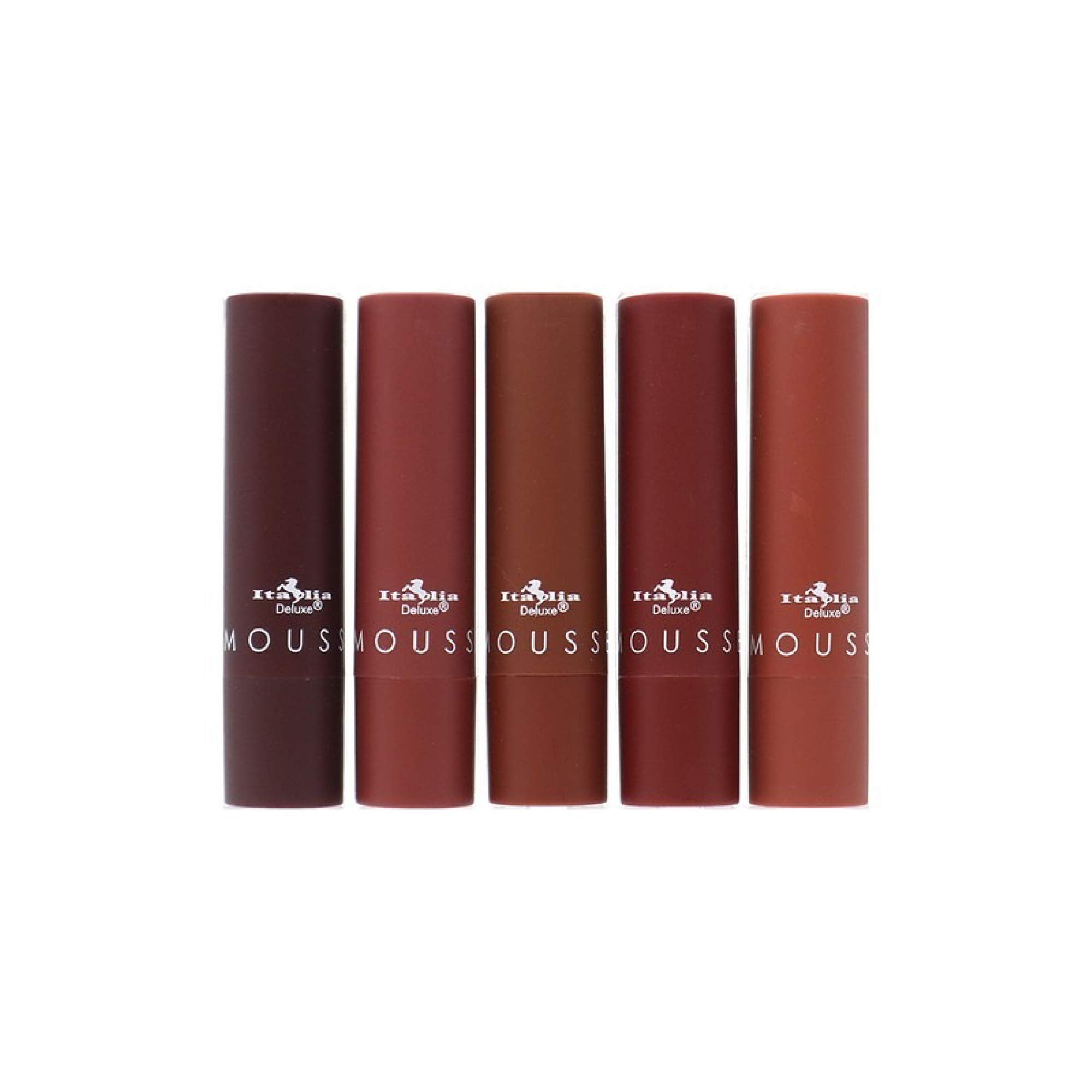 Italia Deluxe Burnt Orange swatch on lips shows warm, energetic daytime style