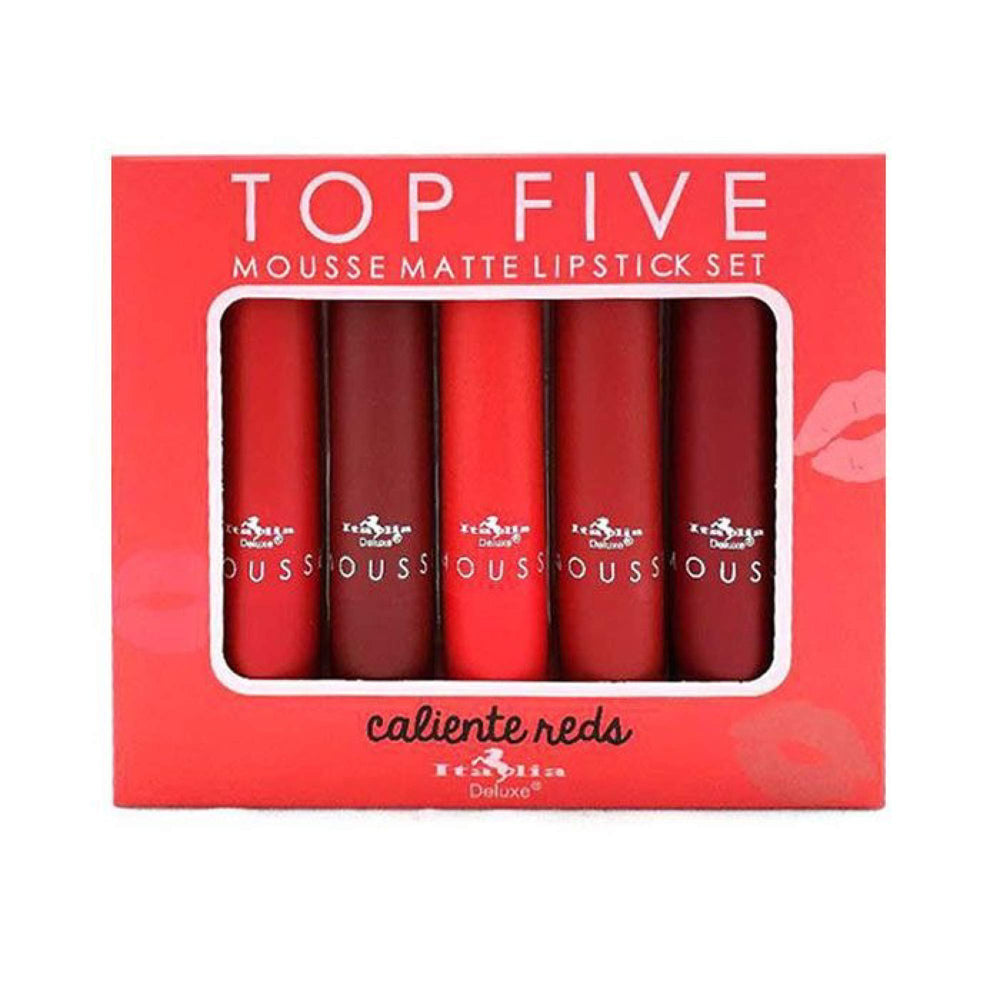 Italia Deluxe Stiletto swatch shows bold red with velvety matte finish.
