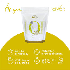 Italwax Top Line Argan Hard Wax with argan oil droplets for a refined application.