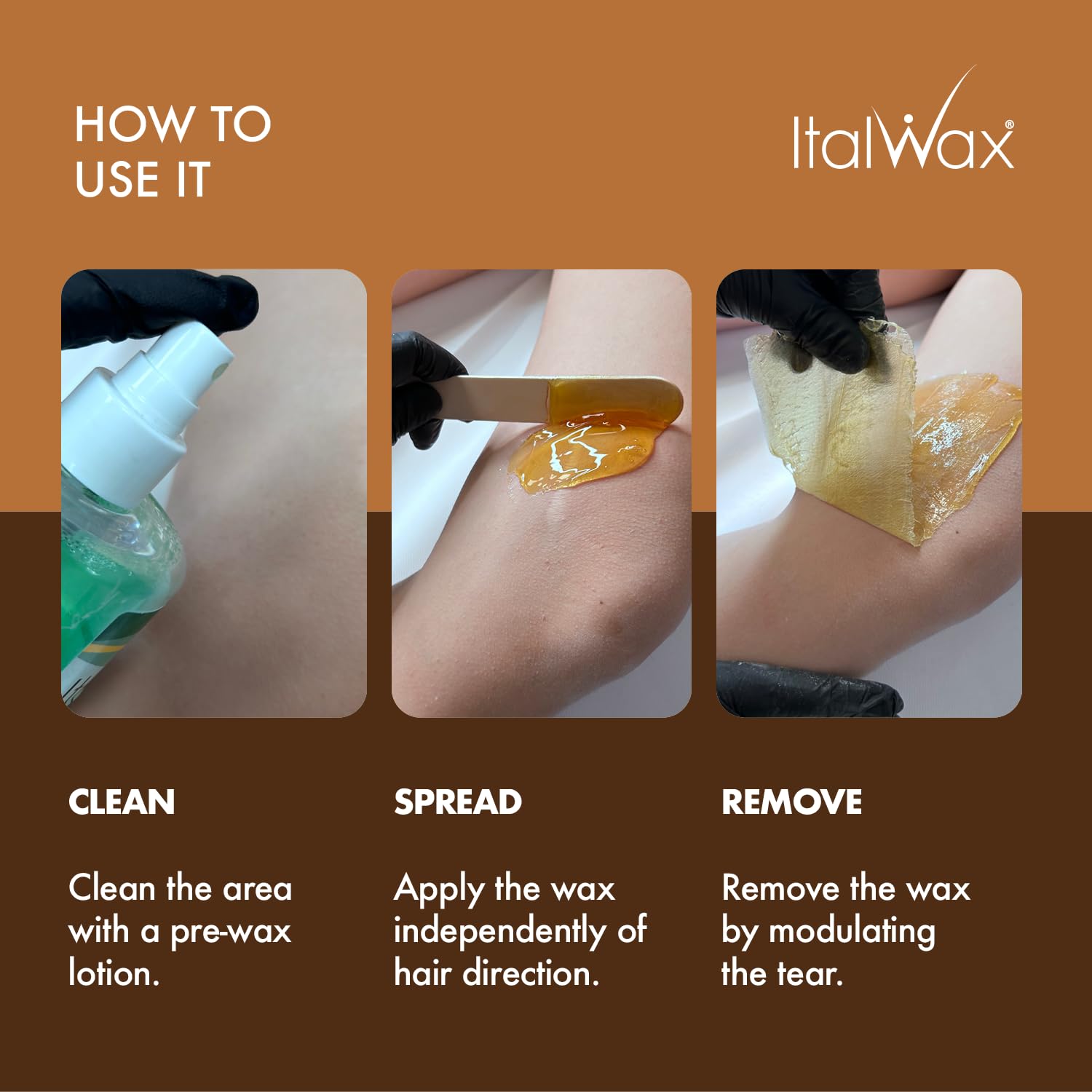 Italwax armpits waxing with natural beads for gentle removal.