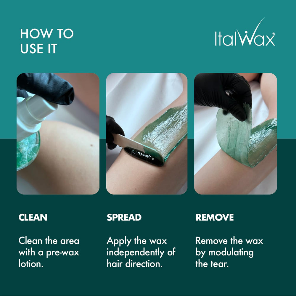 Italwax Azulene on-skin application demonstrating comfortable bikini-area waxing