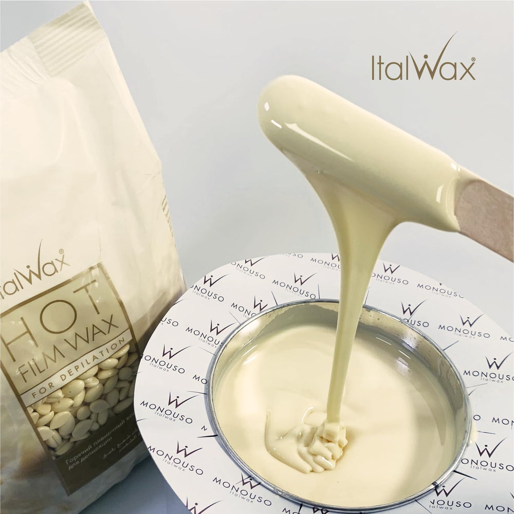 Bikini area waxing with Italwax beads shows precise application.