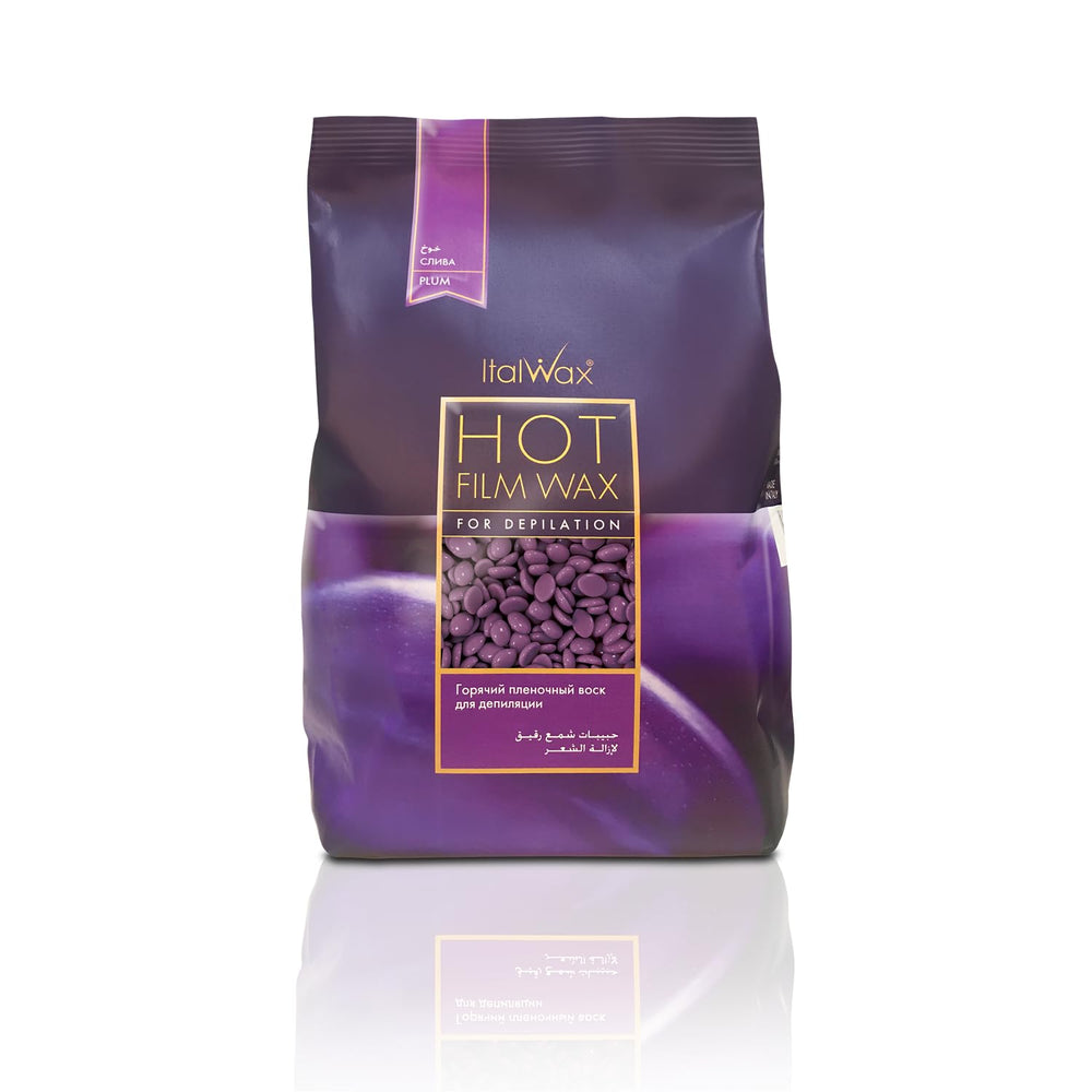 Italwax Plum hard wax beads in a jar for professional-grade hair removal.