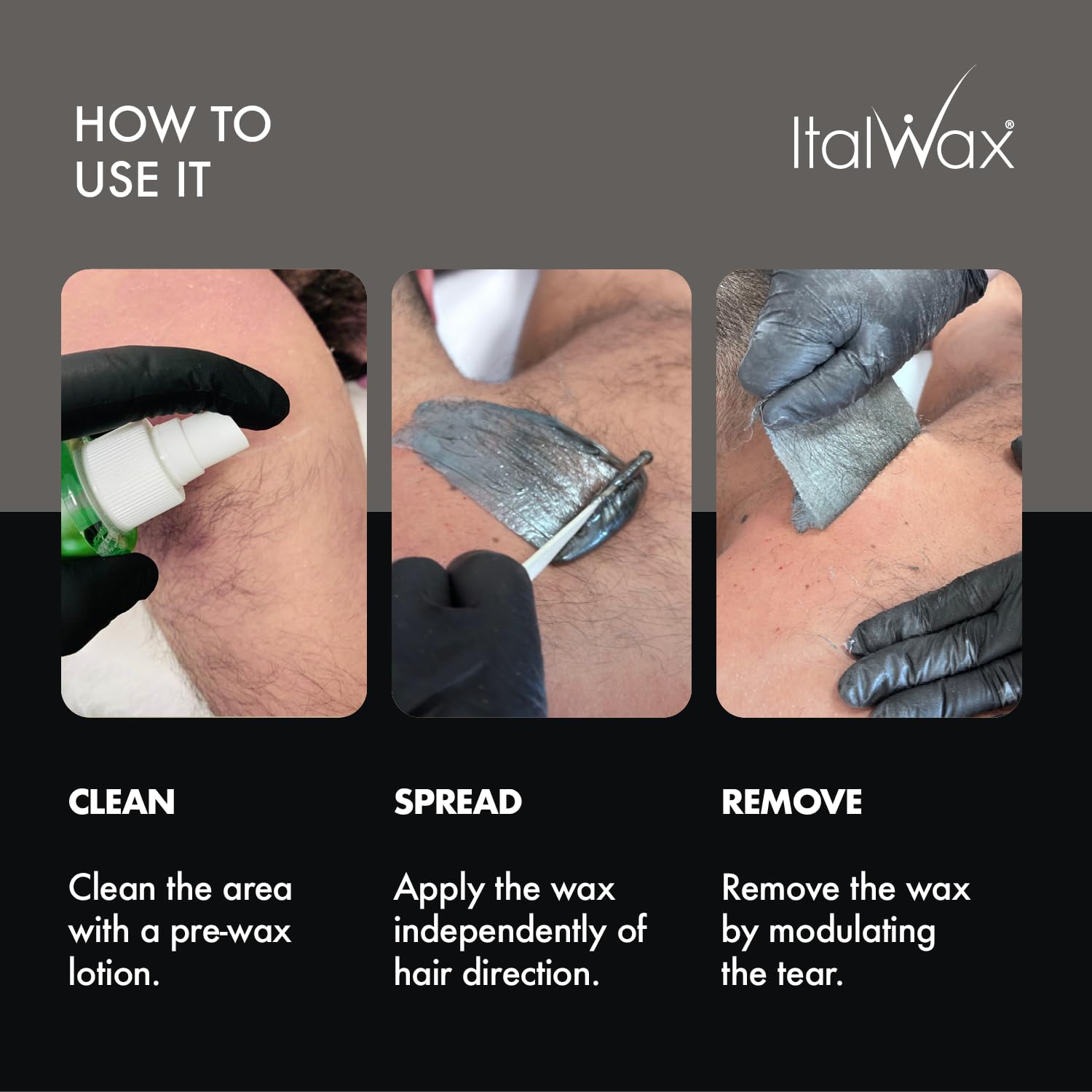 Italwax Pour Homme coarse hair test showing strong wax adhesion.