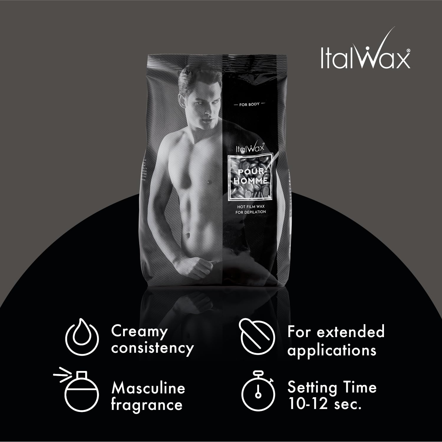 Italwax Pour Homme wax beads close-up showing texture for smooth, controlled application.