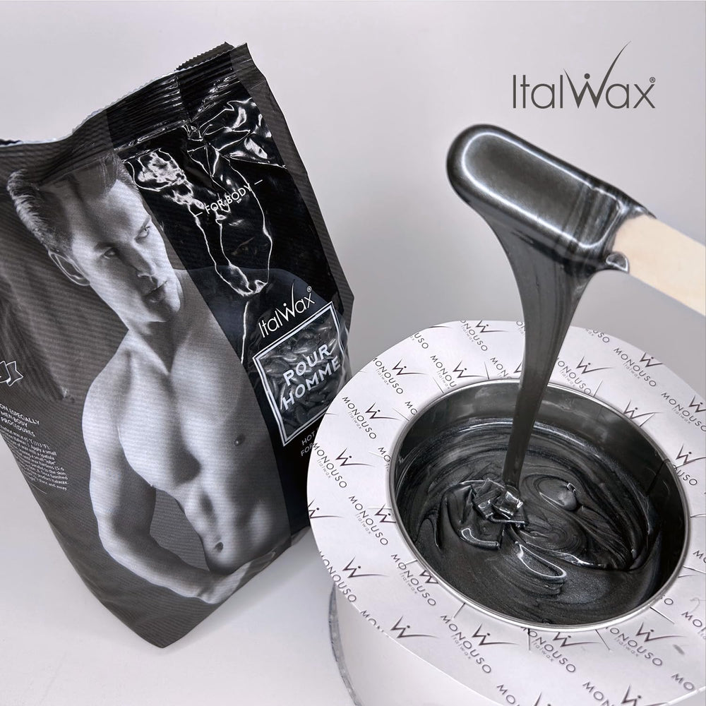 Italwax Pour Homme no-strips wax demonstrates comfortable, stripless removal.