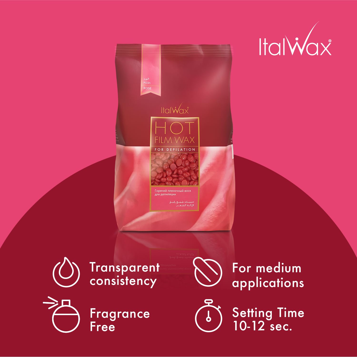 Italwax Rose unscented wax 1kg packaging suitable for all skin types.