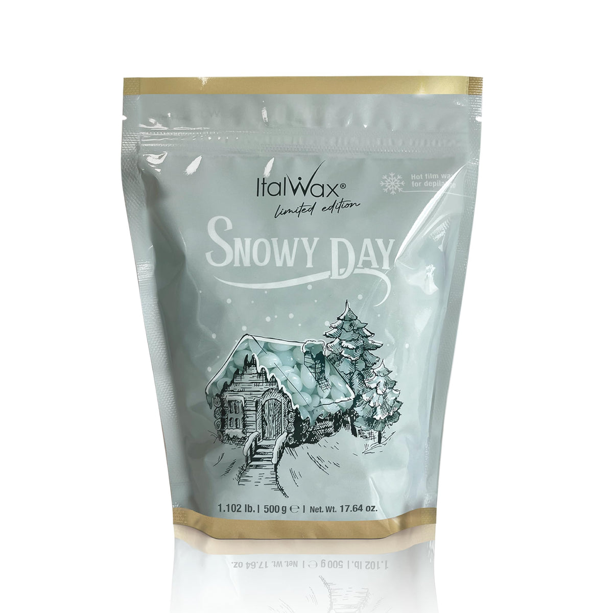 Italwax Snowy Day hard wax beads in festive packaging suitable for sensitive skin.