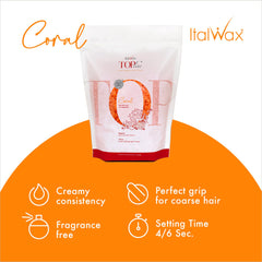 Italwax Top Line Coral hard wax, creamy texture enabling smooth application.