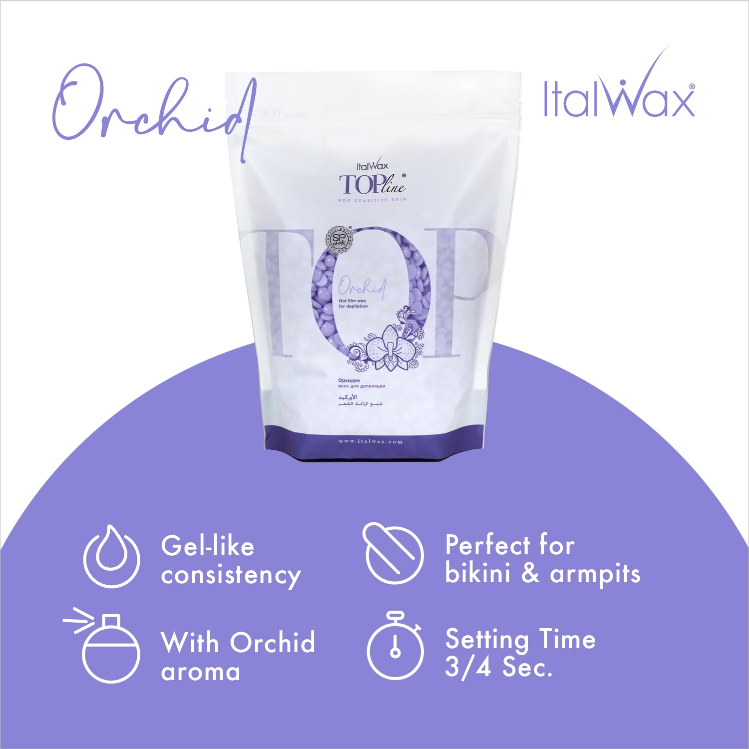 Italwax Top Line Orchid bikini application highlights precise waxing around the bikini area