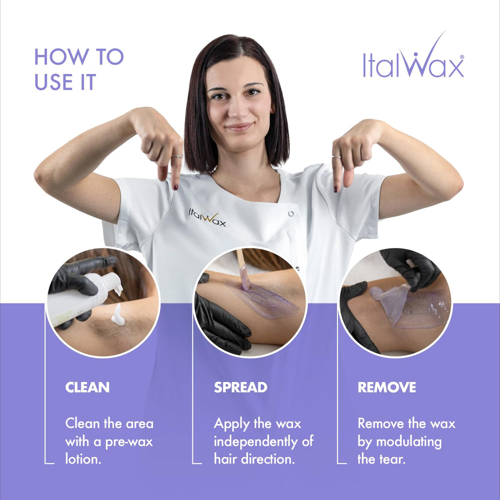 Italwax Top Line Orchid fast setting cue signals when the wax is ready for removal