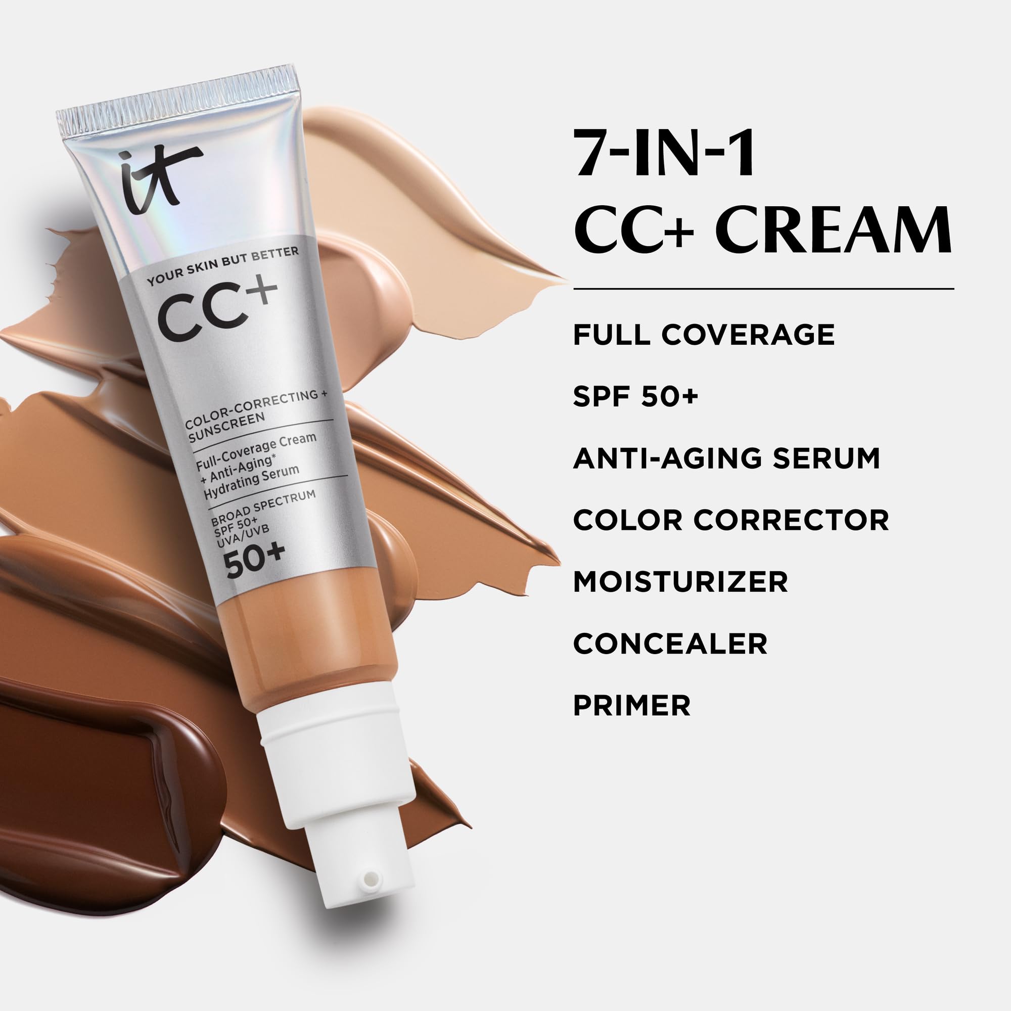 IT Cosmetics CC+ Cream Tan Cool buildable coverage.
