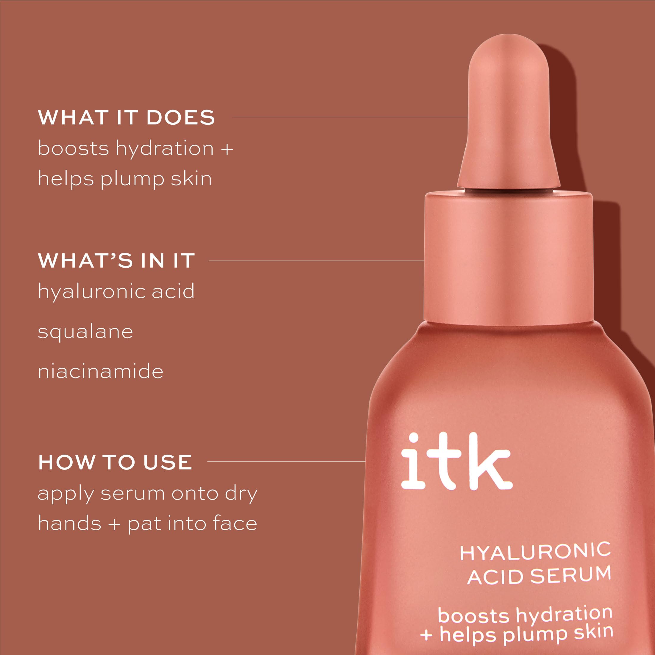 ITK Hyaluronic Serum texture close-up reveals lightweight, non-greasy moisture.