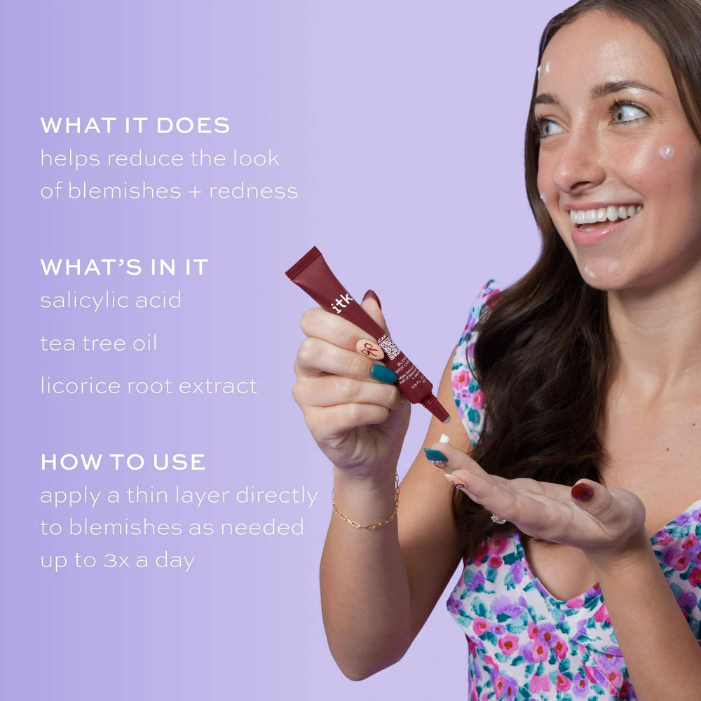 ITK Skincare close-up of dab application highlights fast-acting spot focus.