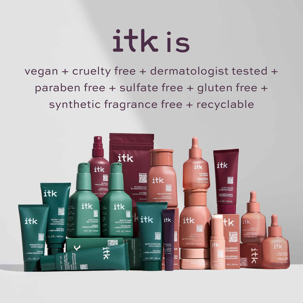 Morning routine scene featuring ITK Skincare serums for a radiant start.