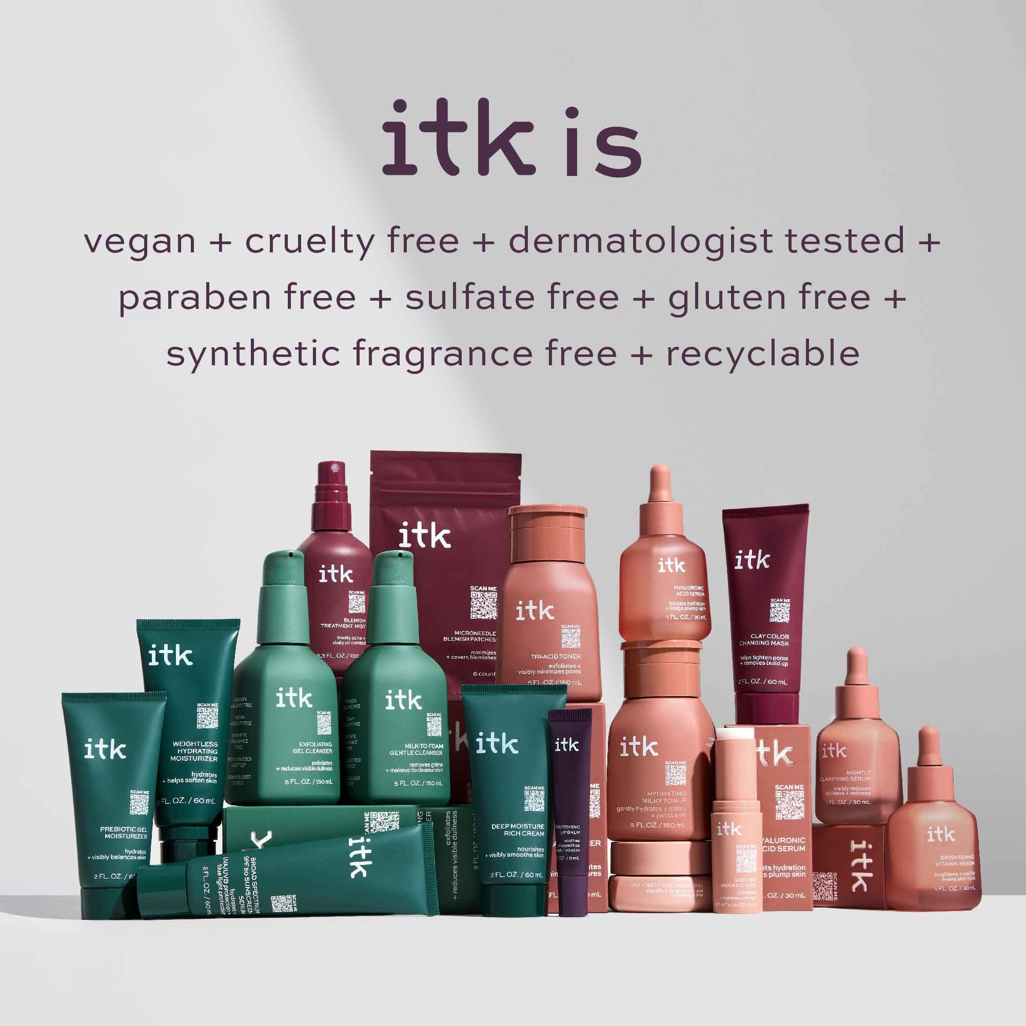 Daily routine shot pairing cleanser and moisturizer from ITK Skincare for easy morning use