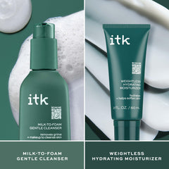 Weightless ITK Skincare moisturizer on skin, highlighting light, non-greasy hydration