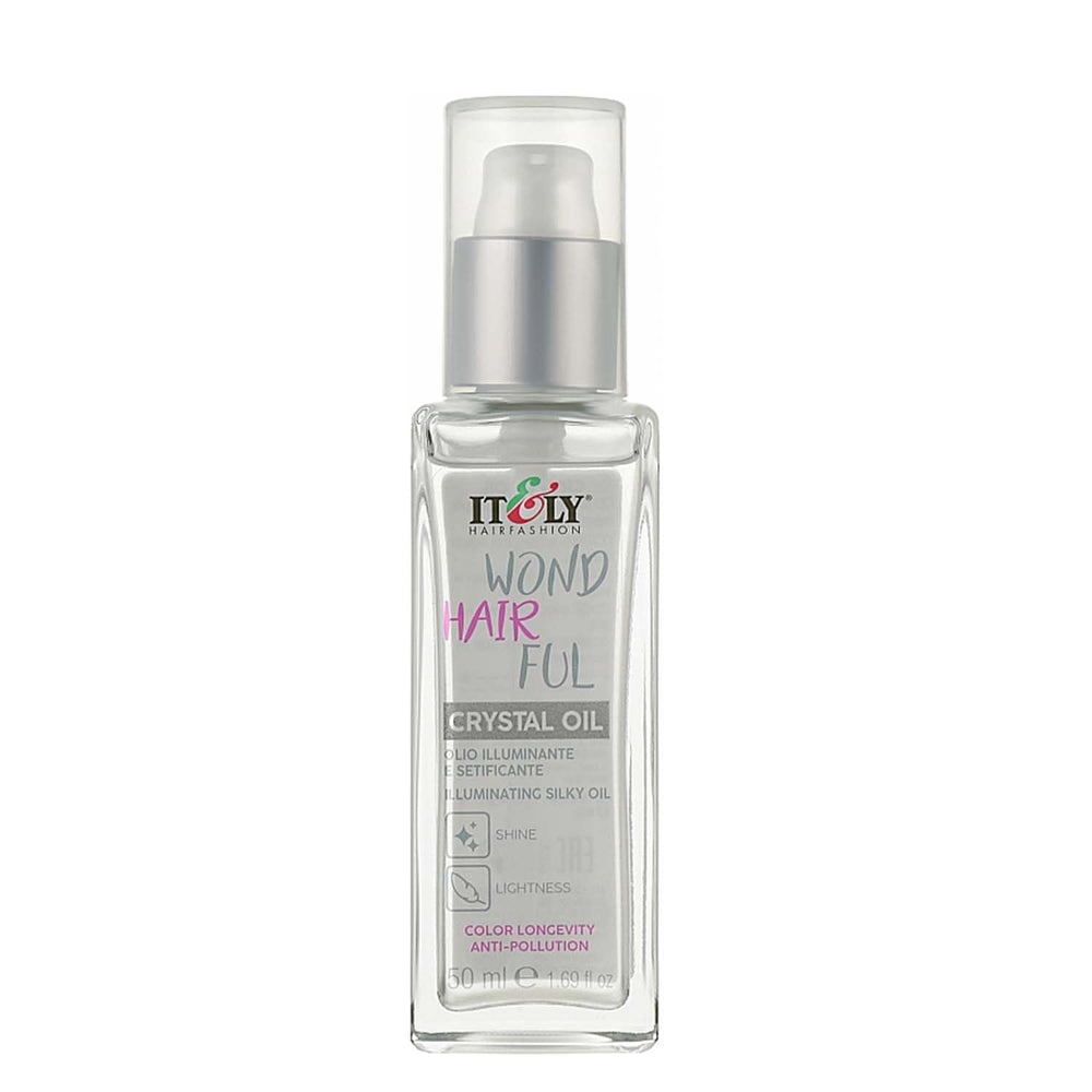 It&ly Wondhairful Crystal Oil smoothing glow on damp hair before styling.